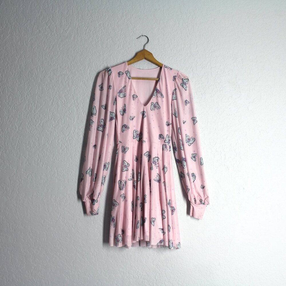 Blackmilk Pokémon Butterfree Sheer Romance Dress pink butterflies long sleeve XS